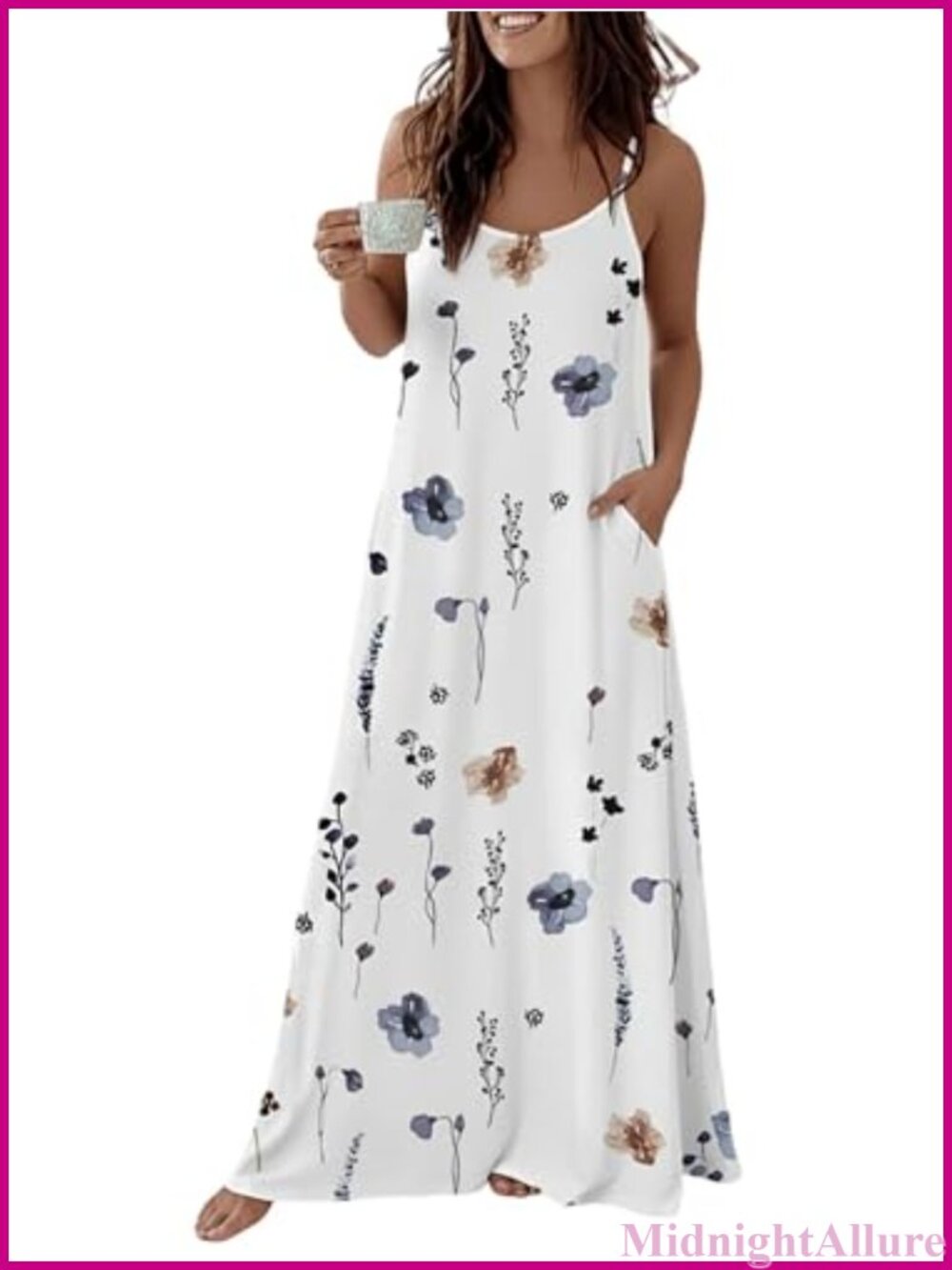 Sleeveless Nightgown Lounge Dress with Pockets Spaghetti Strap Long